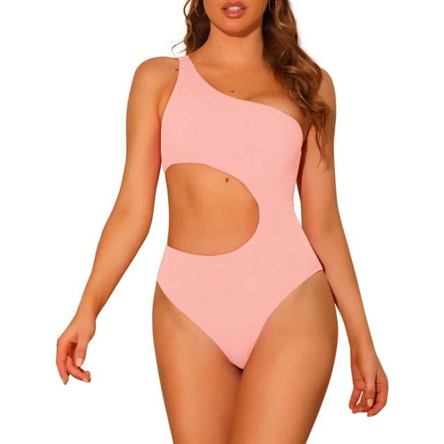 Traje de baño de una pieza para mujer, bañador monokini rosa con corte asimétrico en la cintura, talla pequeña