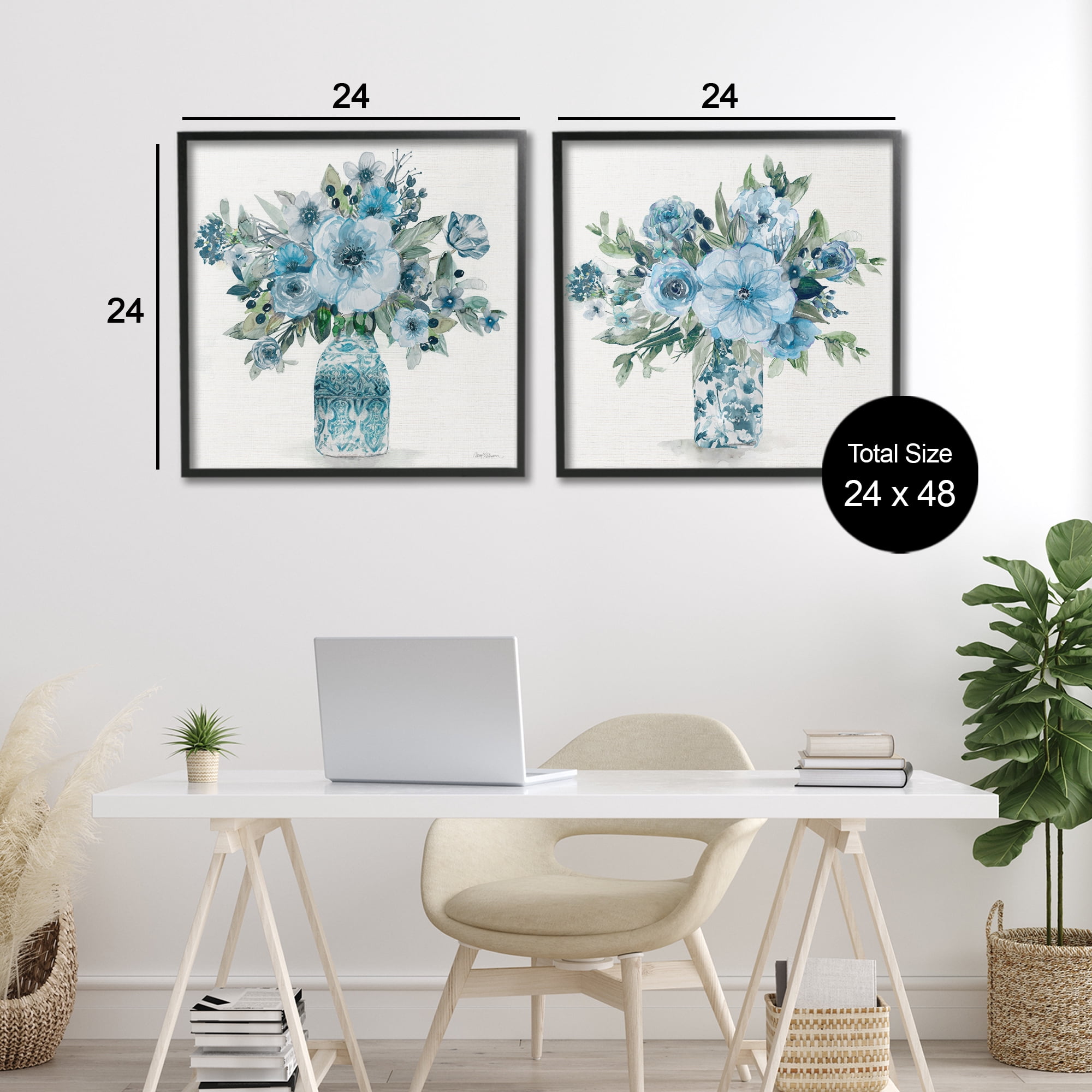 Stupell Industries Pastel Blue Floral Vase Arrangements 2 Piece Black Framed Giclee Art Set, design by Carol Robinson