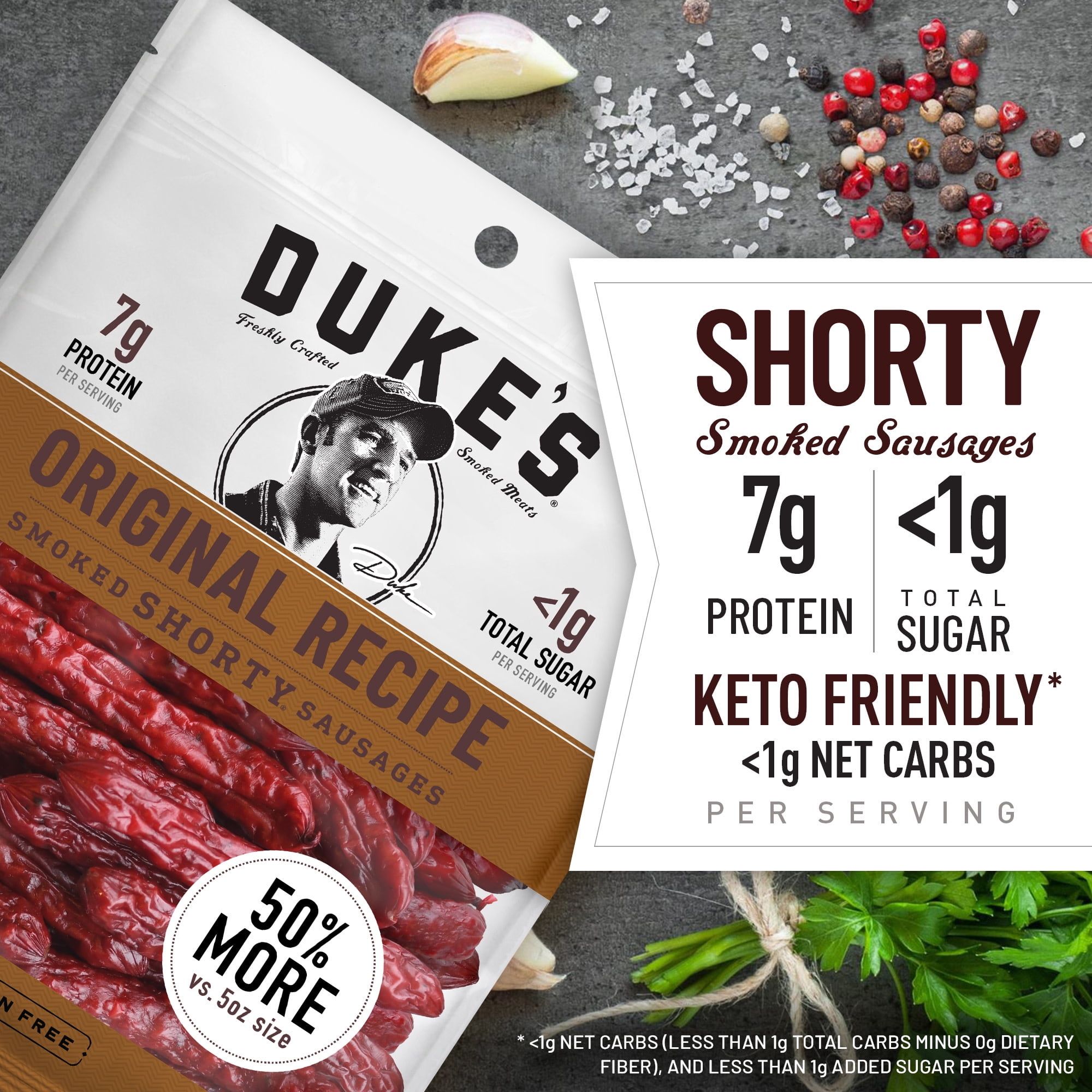 (7 pack) Duke's Pork Original Smoked Shorty Sausages, 7g Protein Per Serving, Father's Day Meat Snack Gift, 7.5 oz.