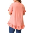 thumbnail image 4 of DARING DIVA Women's Plus V Neck Button Up Ruffled Hem Blouse Tops 1X Pink, 4 of 6