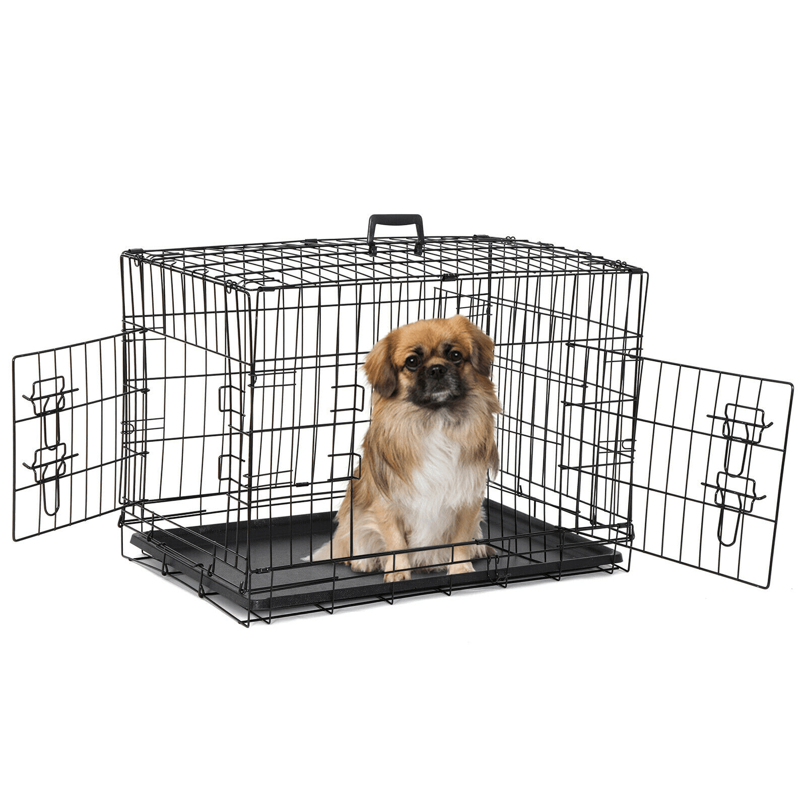 Favory Large Dog Crate Dog Kennel Cage with Double Door, Folding Metal Wire Dog Cage with Removable Tray&Divider Panel,Pet Crate for Large Dogs,Black