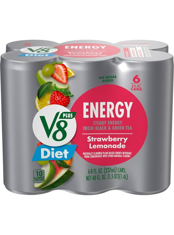 V8 +Energy Diet Strawberry Lemonade Energy Drink, 8 fl oz Can (Pack of 6)