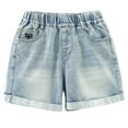 thumbnail image 6 of MKOSPLRT Distressed Jean Shorts for Girl 2-12 Years Elastic High Waist Rolled Wide Leg Shorts Solid Vintage Summer Shorts with Pocket, 6 of 6