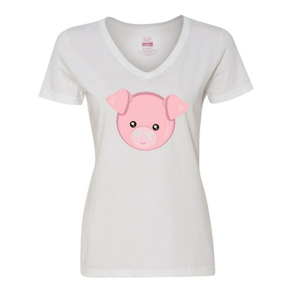 Inktastic Cute Pig, Little Pig, Pig Head, Pink Pig Women's V-Neck T-Shirt