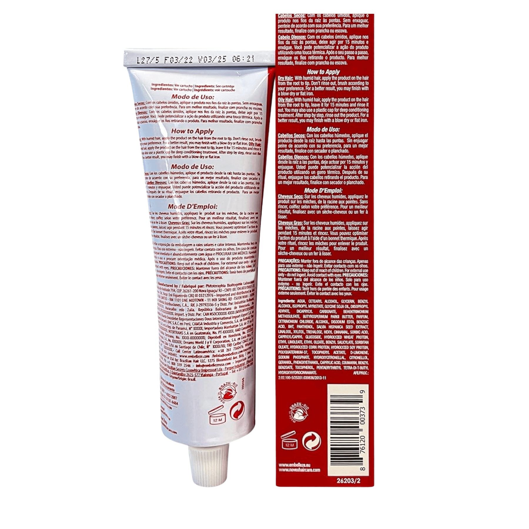Novex Brazilian Keratin Recharge Leave in Conditioner, Frizz Control for All Hair Types , 2.8 oz Tube