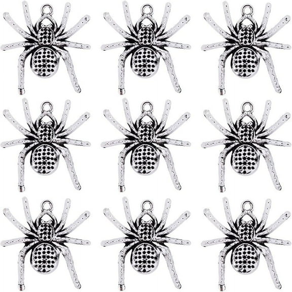 1 Box 30Pcs Spider Charms Tibetan Style Antique Silver Small Spiders Charm Bulk Halloween Alloy Metal Insect Charm for Jewelry Making Charms DIY Necklace Bracelets Earrings Craft Supplies