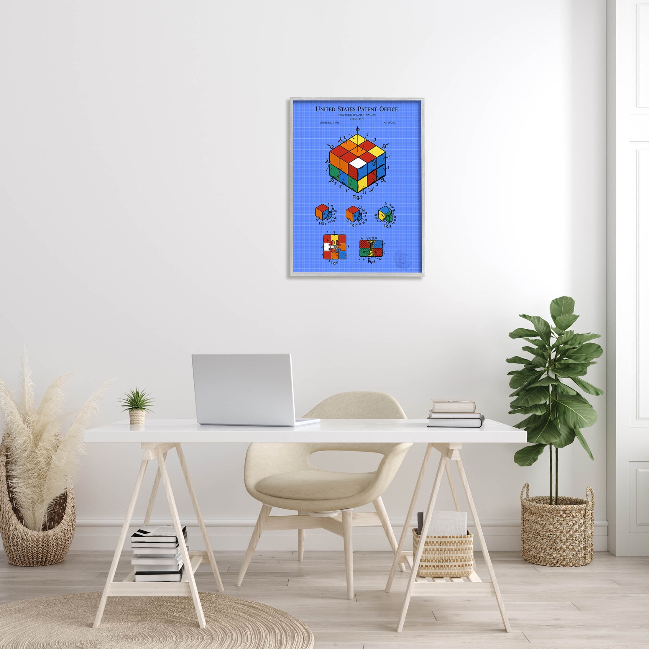 Stupell Industries Vivid Logic Toy Patent Graphic Art Gray Framed Art Print Wall Art, Design by Karl Hronek