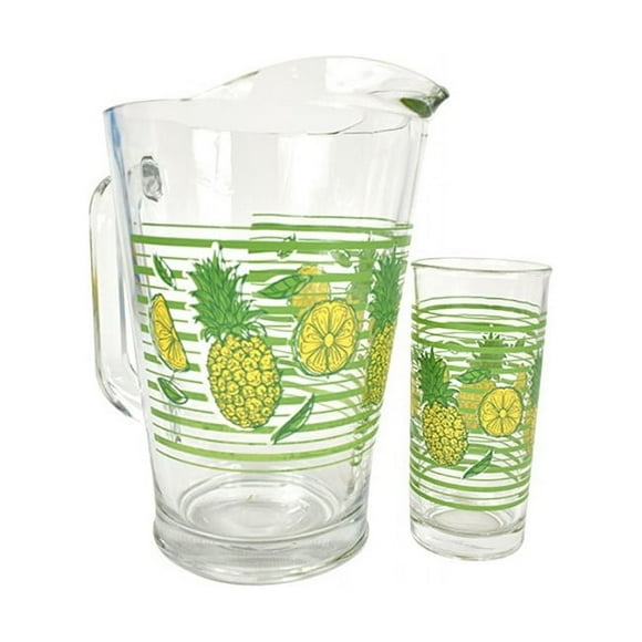 Juego de Jarra para Agua con 6 Vasos Vidrio Crisa Piñas