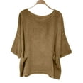 thumbnail image 7 of Olyvenn 3/4 Length Sleeve Cotton Linen Shirts Solid Color Round Neck Tunic Blouses Summer Leisure Dressy Tops with Pockets Khaki S, 7 of 7
