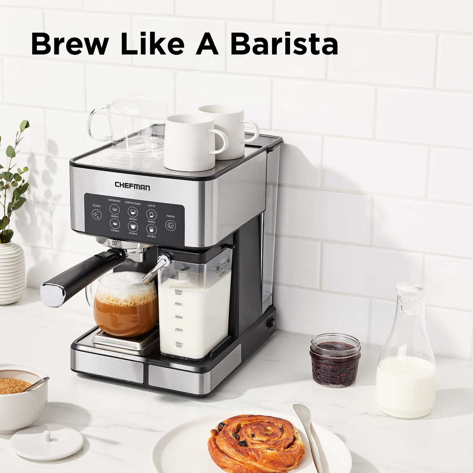 Chefman Barista Pro Expresso Machine | Stainless Steel | One Size | Coffee + Tea Espresso Machines | Digital Display|Multi-function