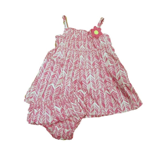 Sweet Infant Toddler Girls Pink White Chevron Smocked Tiered Dress Sundress 18m