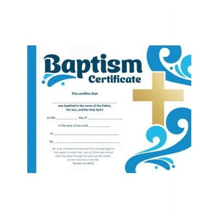 Baptism Certificate - Premium Stock Gold Foil Embossed (Pk of 6) - Romans 6:4 (Niv)