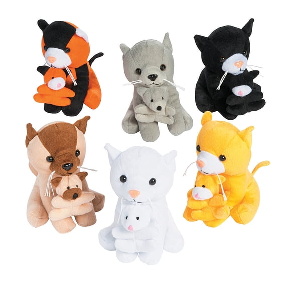 Fun Express - Plush Cats Holding Kittens - Toys - Plush - Stuffed Dog & Cat - 12 Pieces