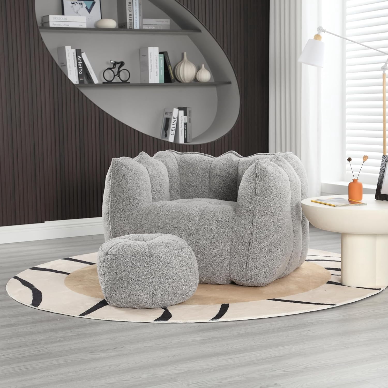 Tabaray Bean Bag Chairs with Ottoman, Bean Bag Couch for Adults, Bean Bag Sofa with High Resilient Foam, Modern Lazy Sofa Chair with Armrests for Living Room, Bedroom, Gaming Room, Apartment Grey