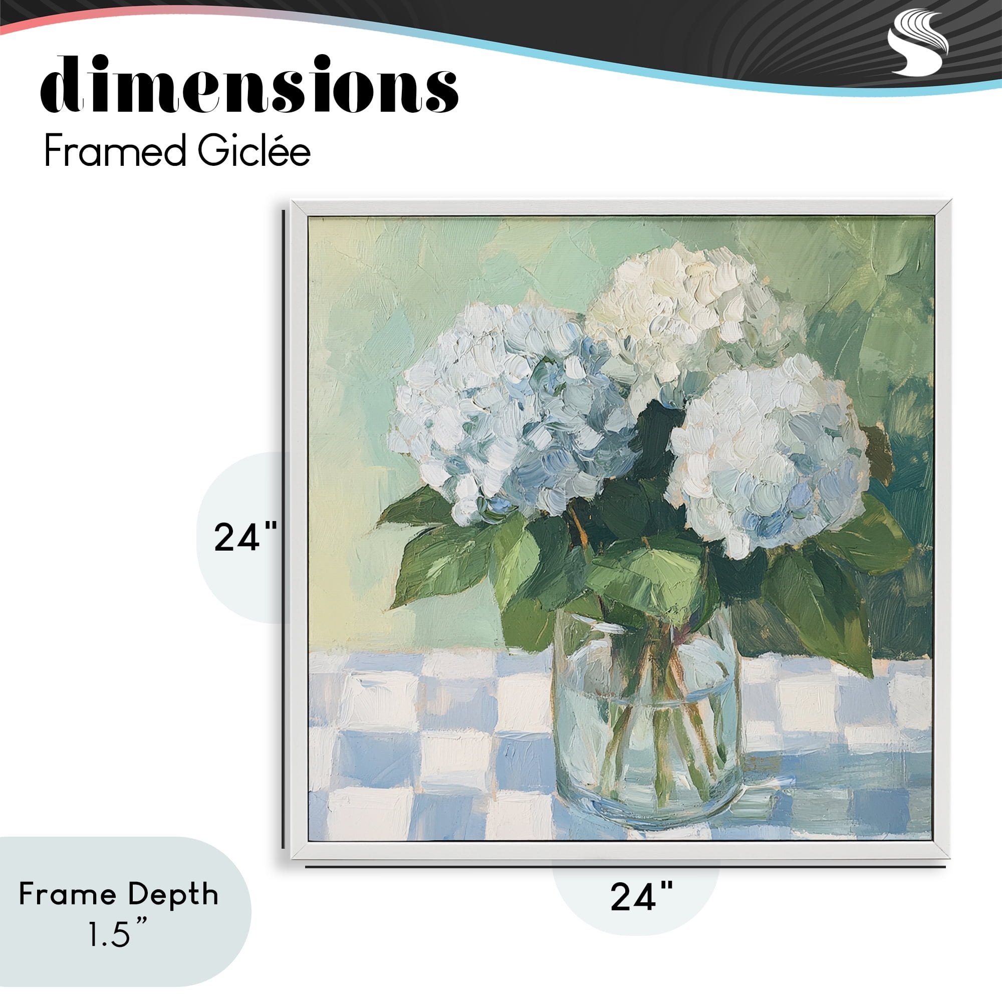 Stupell Industries Hydrangea Picnic on Checkered White Framed Giclee Art, design by Petal Prints Design