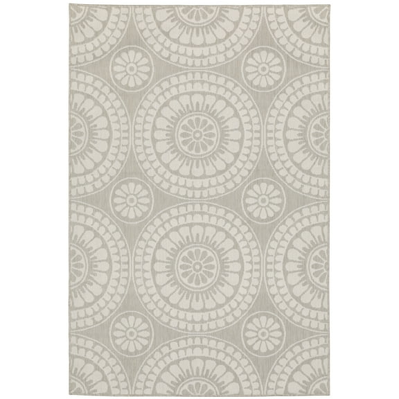Avalon Home 5' x 7' Gray and Taupe Geometric Circles Outdoor Rug