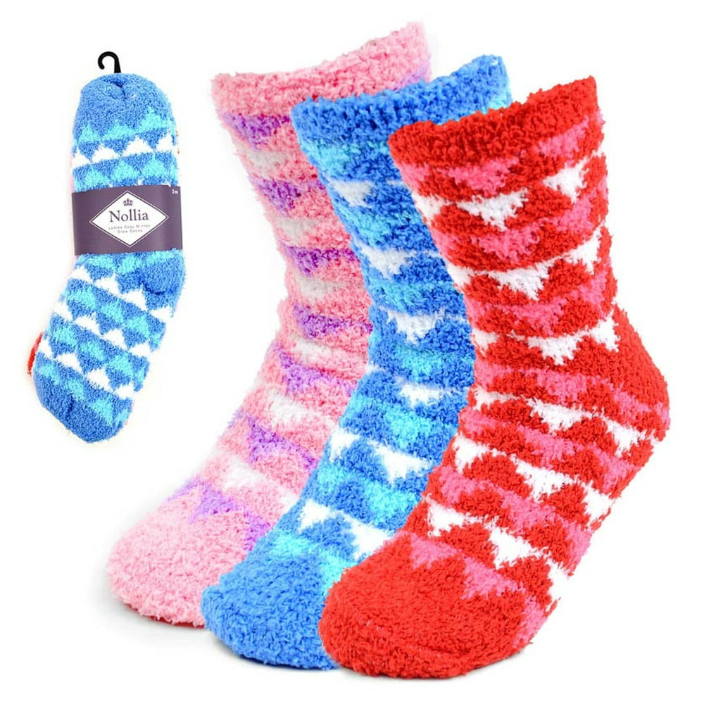 Blended 3 Pair of Fuzzy Slipper Socks for Women Soft Cozy in Several