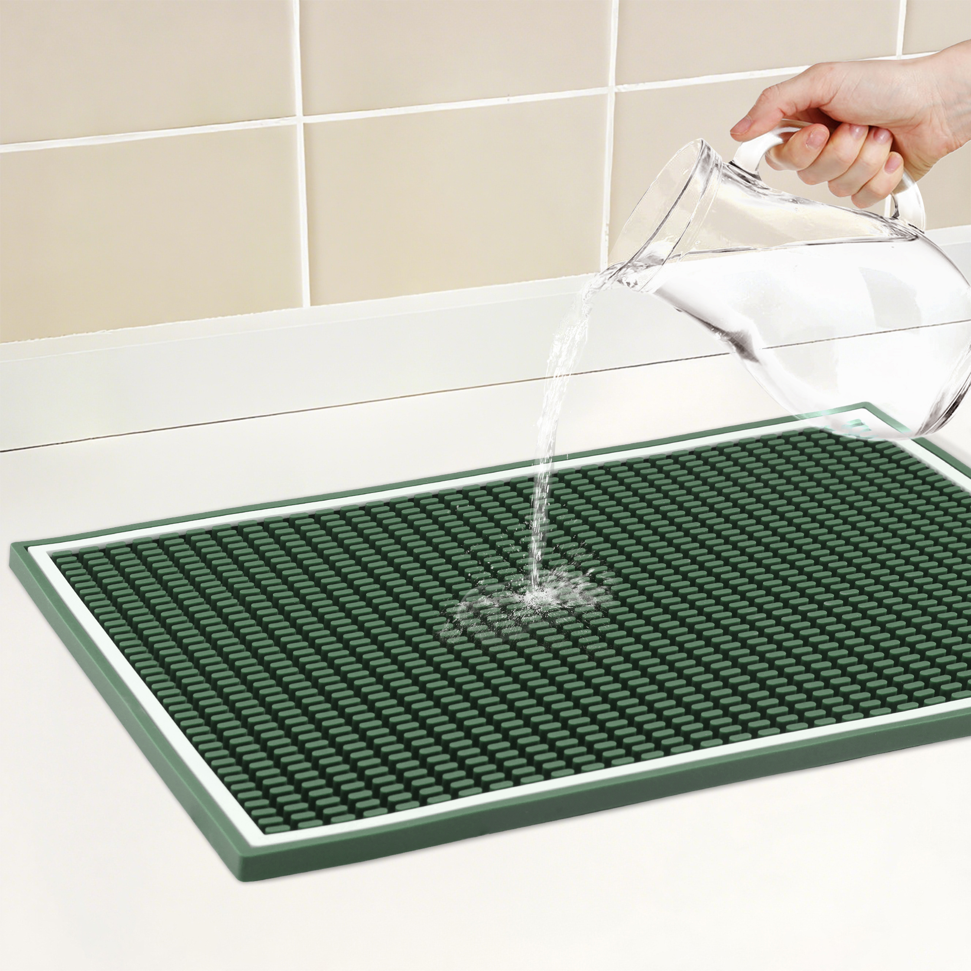 Unique Bargains Waterproof Dish Drying Mat with Concave Design Green 17.7*11.8*0.4 inch