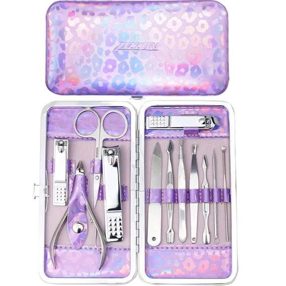 ZIZZON Kit de cortaúñas Juego de manicura y pedicura con estuche holográfico (púrpura)