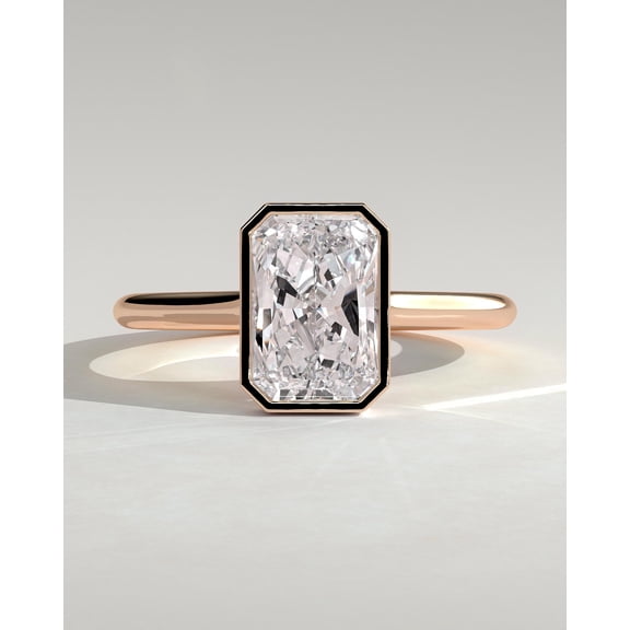 CAPRICARATS 3.00Ct Radiant Lab Grown Diamond Bezel Set Engagement Ring, Cathedral, 10K Rose Gold