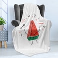 thumbnail image 4 of Watermelon Soft Flannel Fleece Throw Blanket, Slice of Happy Watermelon Doodle Summer Fruit Fresh, Cozy Plush for Indoor and Outdoor Use, 50" x 60", Coral Forest Green, by Ambesonne, 4 of 5