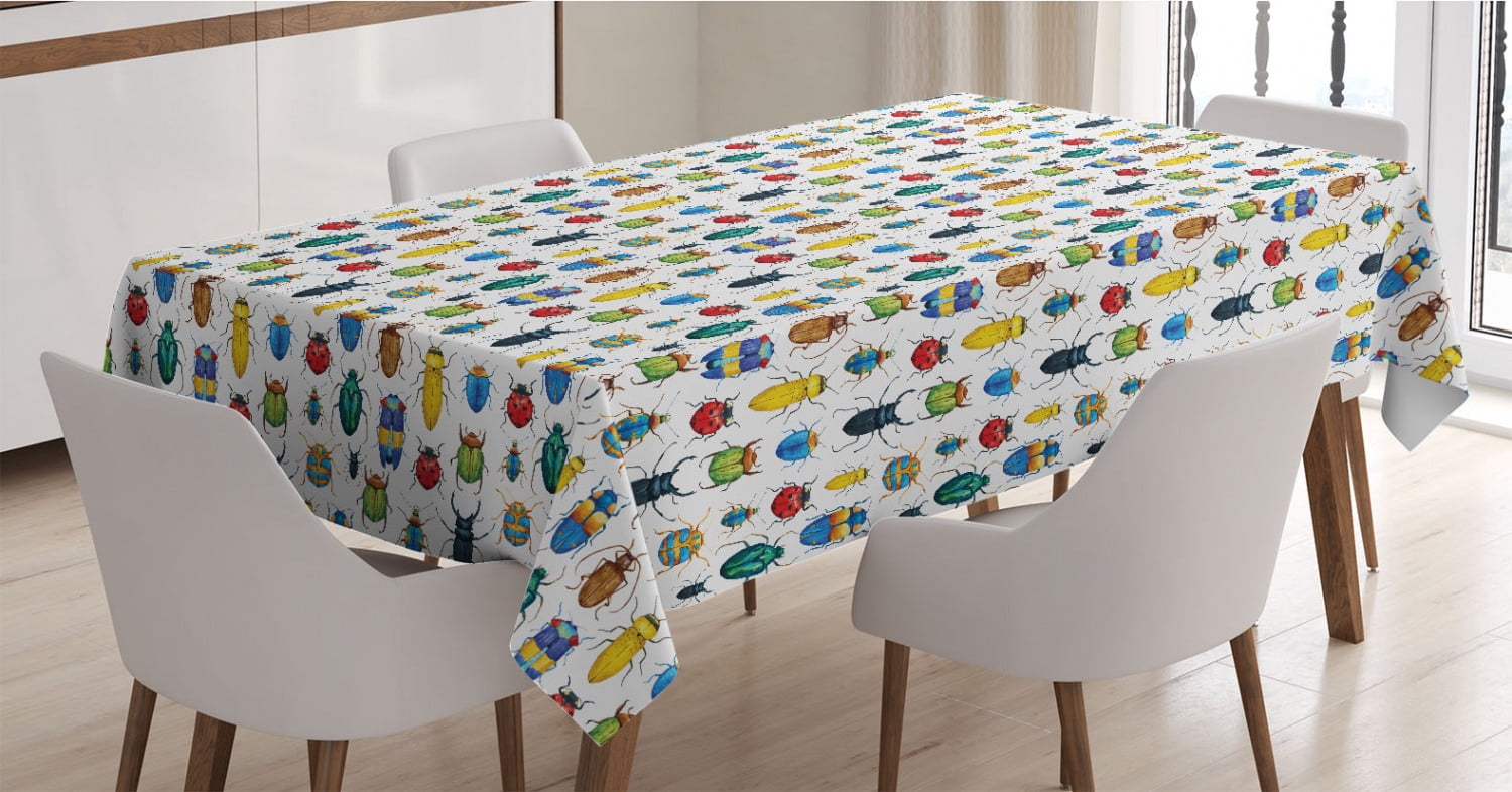 Tablecloth Yellow Insects Watercolor Tablecloth, Colorful Insects Brush Strokes Effect Various ...
