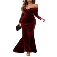 thumbnail image 1 of EIMELI Femmes Rétro Velours Robe Cocktail Manches Longues Décolleté Plissé Bodycon Parti Swing Robe, 1 of 6