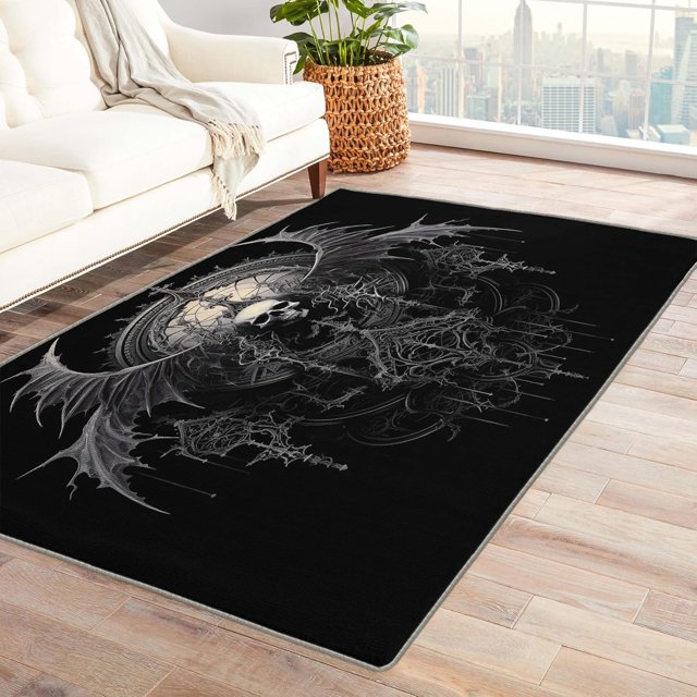 Gothic Area Rug 4x5, Skull Rugs for Bedroom Living Room, Spooky Carpet, Machine Washable Rug, Non Slip Soft Low Pile Rugs Home Decor T6&-276