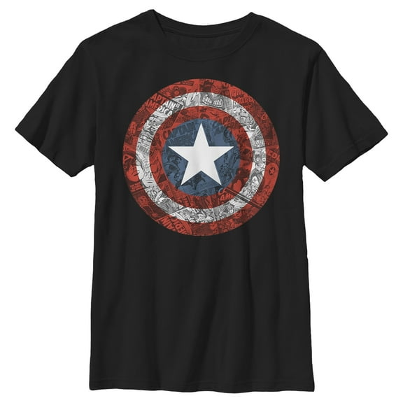 Boy's Marvel Captain America Shield Comic Print Graphic Tee Black Medium