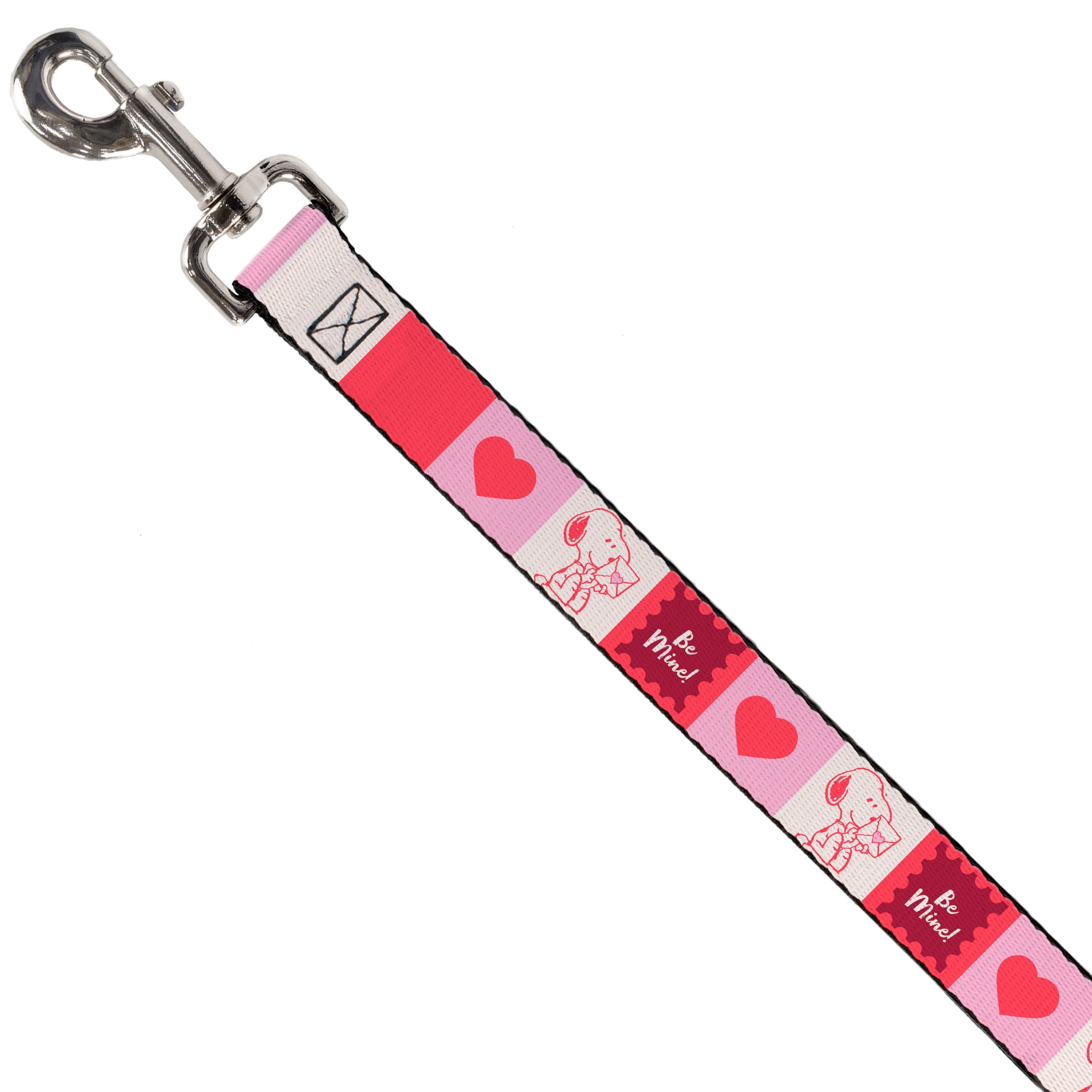 Peanuts Worldwide LLC Pet Leash, Dog Leash, Peanuts Snoopy Be Mine Valentine Pose and Icons White Reds, 6 Feet Long 1.0 Inch Wide