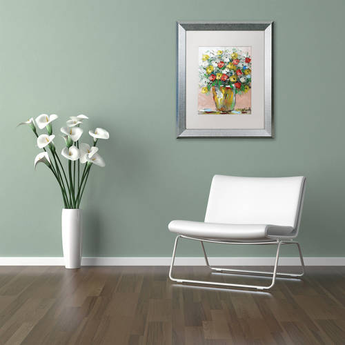 Trademark Fine Art "Spring Flowers in a Vase 6" Canvas Art by Hai Odelia, White Matte, Silver Frame