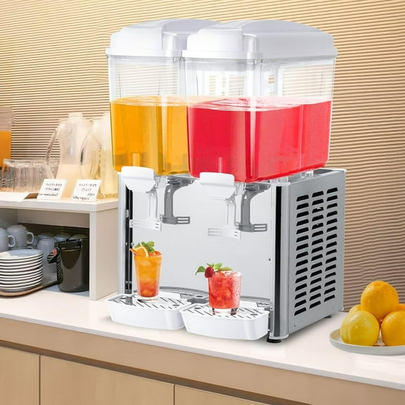 Ktaxon 9.6Gal Commercial Beverage Dispenser, 2-Tank Stainless Steel Drink Dispenser with Thermostat, 110V