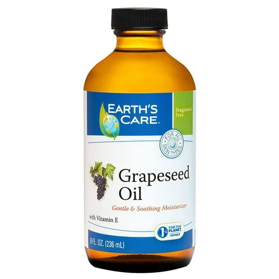 Earth's Care Hexane Free Grapeseed Oil for Dry Skin & Hair, Amber Glass Bottle 8 FL OZ