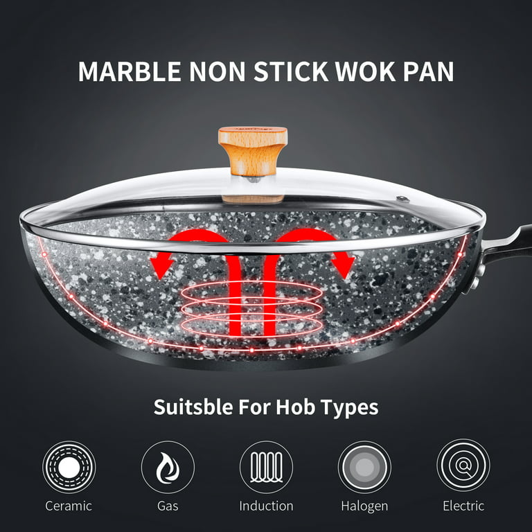 Wok Stir Fry Pan with Lid, Nonstick Woks Pan 12 Inch, 100% PFOA-Free C –  AICOOK