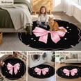 thumbnail image 5 of Valentine's Day Round Area Rug 7Ft Washable Circle Rugs for Dorm Laundry Room, Pink Bowknot Ribbon on Black Mother's Day Non-Slip Carpet Floor Mats Indoor Outdoor Carpet Runner Aesthetic Home Decor, 5 of 8