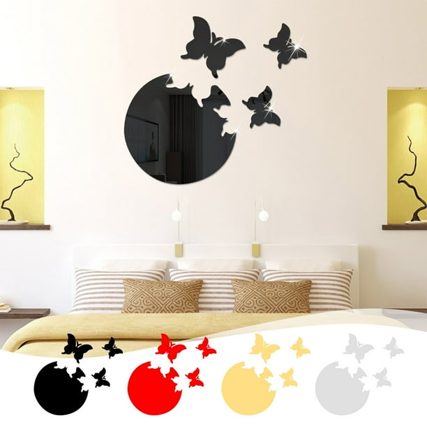 Pegatinas de pared de espejos dorados y plateados - murales decorativos acrílicos, diseños de jarrones y flores 3D autoadhesivos en pack de 4