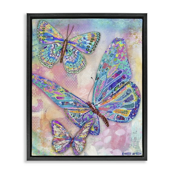 Stupell Industries Rustic Glam Butterflies Animals Painting Black Floater Framed Canvas Art Print Wall Art, 17 x 21