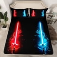 thumbnail image 2 of Homewish Cartoon Lightsaber Full Size Sheets, Red Blue Bed Sheets, Teens Kids Boys Sheet Sets, Lightweight Room Decor, 4-Piece, 2 of 7