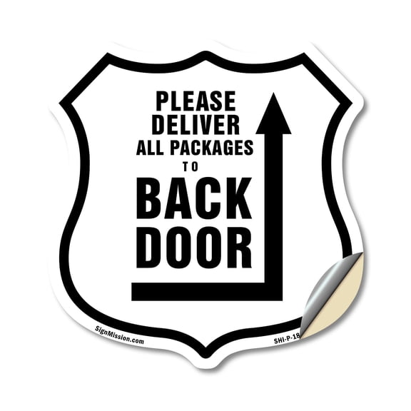Please Deliver All Packages To Back Door Right (5 Pack) 4 inch X 4 inch Shield Shaped Heavy Duty 3.2 mil Vinyl Decals Weather Resistant Made in the USA