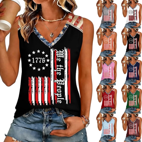 Bbyeadc 250 Anniversary USA Shirt Women V Neck Sleeveless Tank Top Patriotic Vest 250th Anniversary USA Flag Eagle Tee 1776-2026 Gift,Light Blue (L)