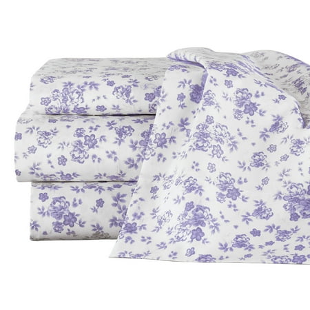 - Lavender All-Over Floral Design Sheet Set - Includes Flat Sheet, Fitted Sheet, 2 Floral Pillow Cases, and 2 White Pillow Cases, Twin, Lavender