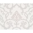 thumbnail image 1 of Flock 4, Glamour Baroque Flower Striped Gloss Embossed White Wallpaper Roll, 1 of 2