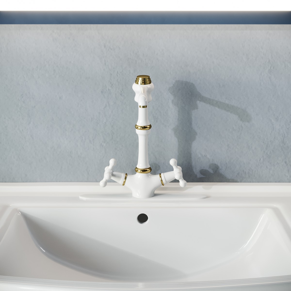 Kitchen Faucet Bathroom Sink Tap Vintage White Cross 2 Handles Single Hole | Renovators Supply