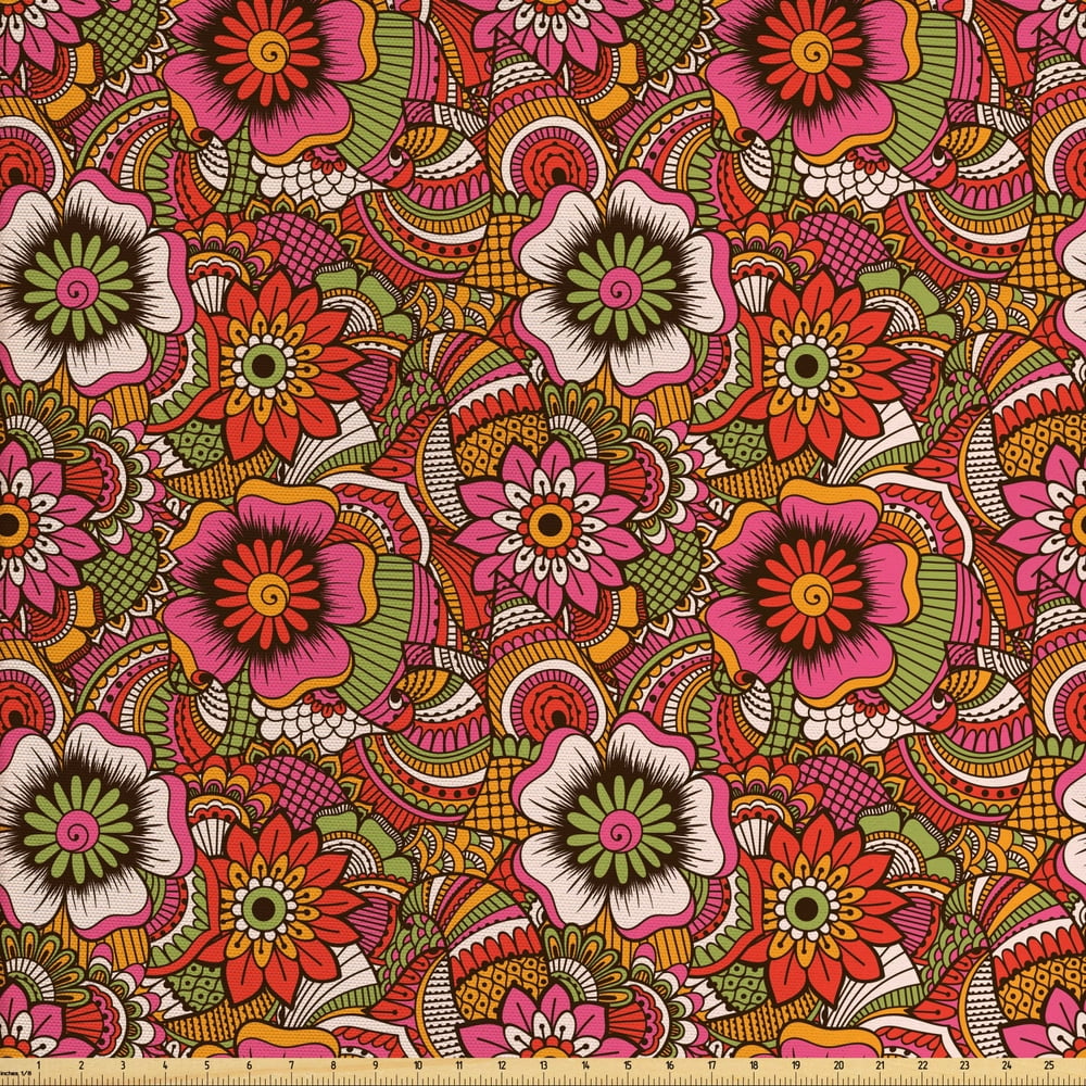 Ethnic Fabric by the Yard, Oriental Style Botanical Flourishing Nature