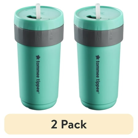 (2 pack) Tommee Tippee 3in1Cup, Insulated Convertible Cup, 18 months+, 10oz, Toddler Trainer Tumbler, Leakproof Straw, Travel-Friendly Lockable Lid, Teal