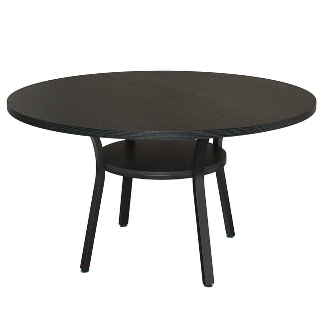 QinaQin 47-Inch Round Dining Table Is Suitable for 4-6 People Farmhouse-Style Kitchen Table with Storage Shelves Metal Legs. It Saves Space for Kitchens, Dining Rooms, and Living Rooms