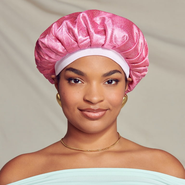 KISS Colors & Care Glamour Glitter Bonnet Cap, XL Pink Pearl