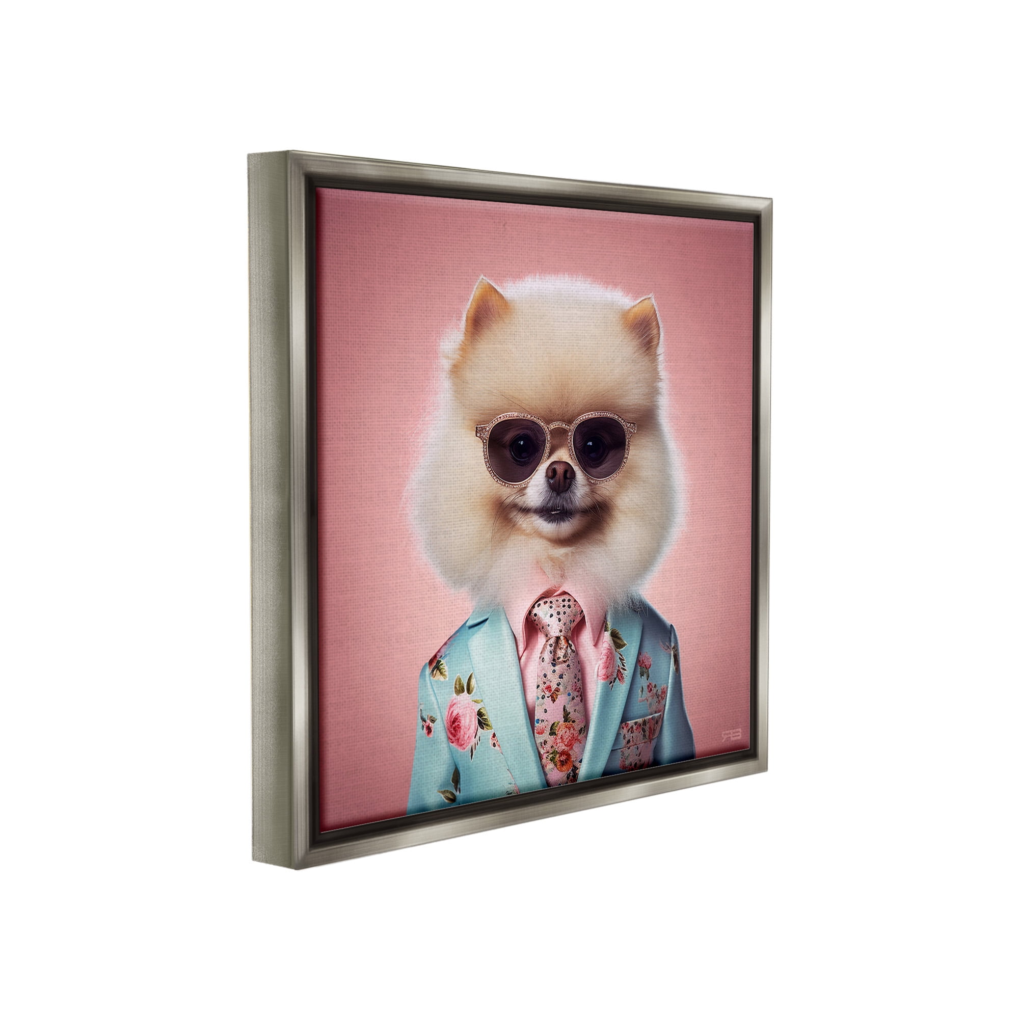 Stupell Industries Dog in Chic Suit Animals & Insects Painting Gray Floater Framed Canvas Art Print Wall Art, 25 x 25