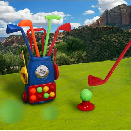 Kids Golf Toy Set with Balls, Stickers for Boys, Girls, with 6 Balls, 4 Golf Sticks, 2 Practice Holes and a Putting Mat - Promotes Physical Development. Golf Set Gift for Boys 3-8