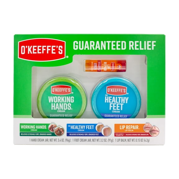 O'Keeffe's Giftbox Including Lip Repair with Cherry and Vitamin E Oil Stick, Working Hands Jar and Healthy Feet Jar, Gift Idea